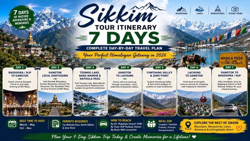 Sikkim Tour Itinerary 7 Days: Complete Day-by-Day Travel Plan for 2026